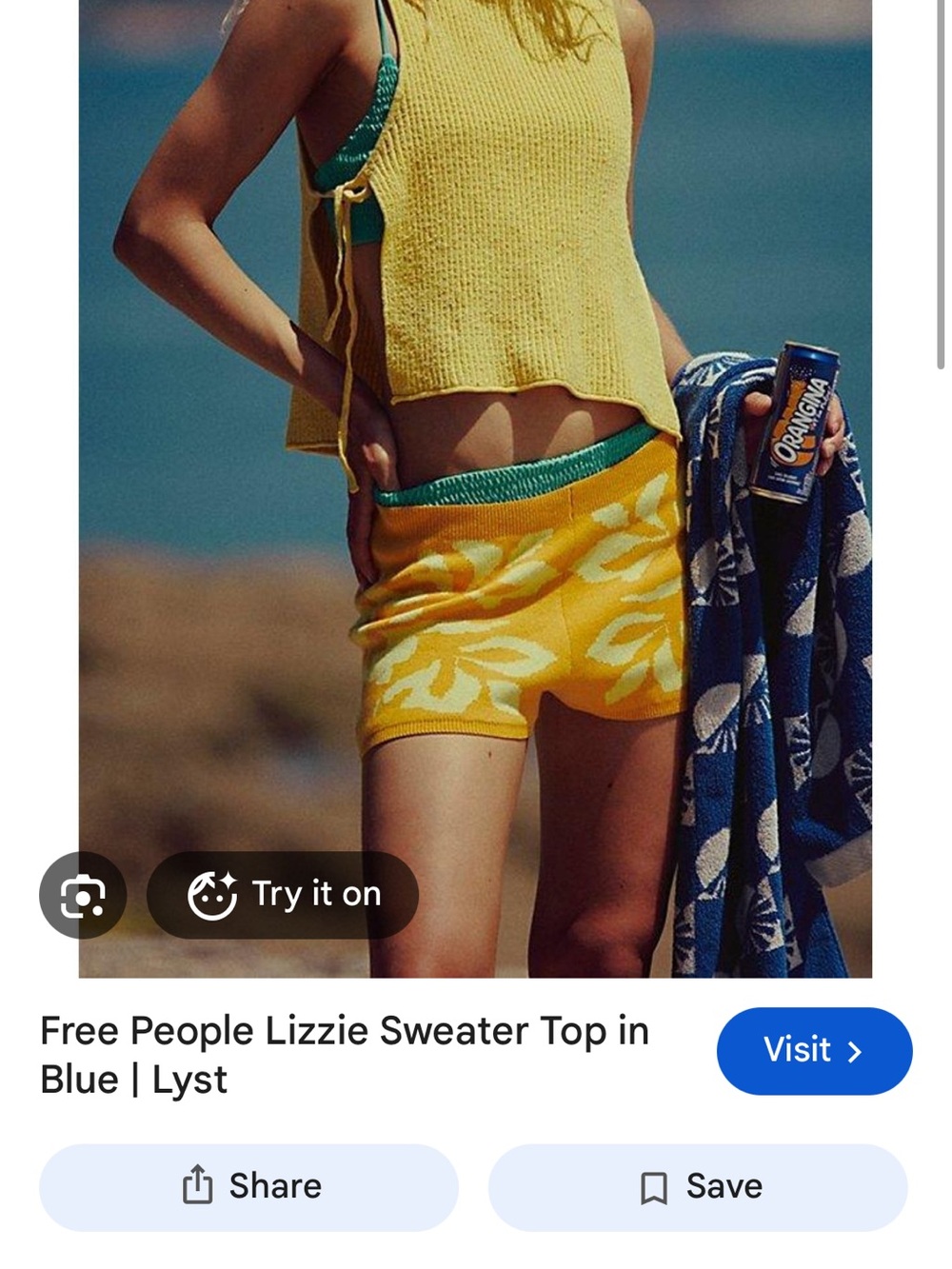 Free People Yellow Knit Tank Top with Green Trim